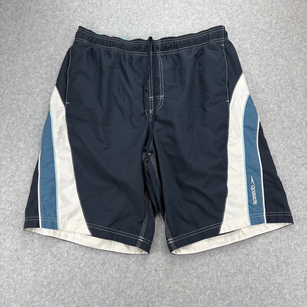 Speedo Swim Trunks Mens L Blue Colorblock Boardshorts Mesh Lined Swimwear Summer